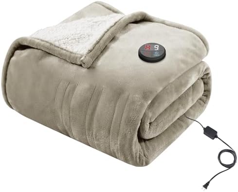 GOTCOZY Heated Blanket Electric Throw 50''X60''- Electric Throw Blanket with One Touch Button 10 Heating Level &amp; 9 Time Settings Heating Blanket, Machine Washable (Khaki)