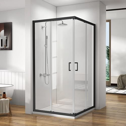 Bathroom Corner Shower Enclosure, 36 in.L x 36 in. W x 72 in. H, Double Sliding Shower Doors, 1\/4" (6mm) Thick Clear Tempered Glass Door, Matte Black