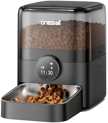 oneisall Automatic Cat Feeder for Large Kibble and Snacks, 12 Cups\/3L Timed Pet Feeder for Cats Indoor, Programmable Dry Food Dispenser (Black)