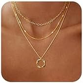 Picuzzy Layered Gold Necklaces for Women, Stackable Dainty 14K Real Gold Plated\/Silver Chain Necklace Layering Beach Cute Fashion Pendant Choker Necklaces Trendy Jewelry Set Gifts for Women Teen Girl