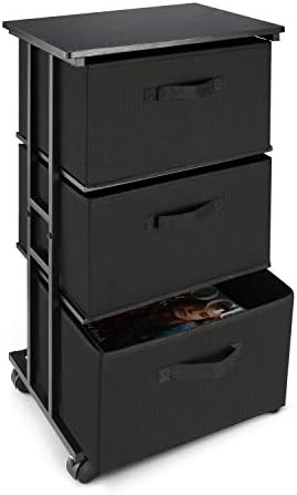 MAX Houser Dresser Storage with 3 Drawers, Fabric Dresser Tower, Vertical Storage Unit for Bedroom, Closet, Office, Black