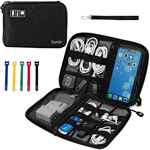 Travel Cable Organizer Bag Waterproof Portable Electronic Accessories Organizer for USB Cable Cord Phone Charger Headset Wire SD Card with 5pcs Cable Ties(Black)