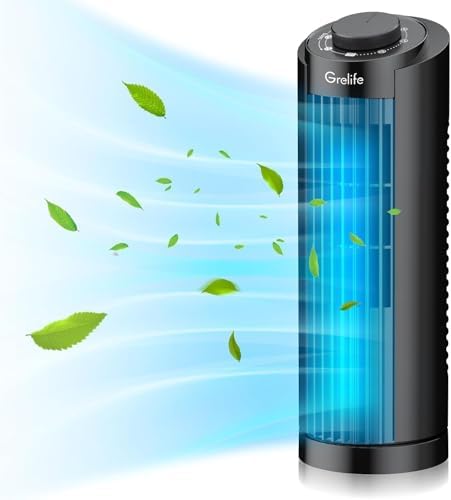 Grelife tower fan, 70 ° swing fan, 3-speed, fast cooling, silent operation, portable bladeless fan, 13 inch (approximately 33.0 cm) desktop tower fan, suitable for bedrooms, homes, offices, and deskto