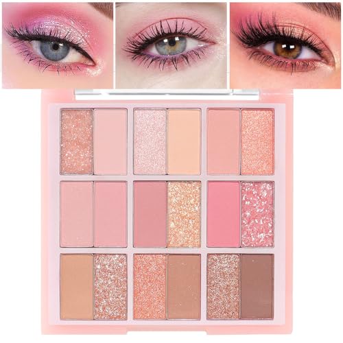 CAKAILA 18Colors Nude Pink Rose Gold Shimmery Eyeshadow Palette Makeup,Light Nude Soft Glitter Sparkly Highly Pigmented Eye Shadow Long Lasting Waterproof Naturing-Looking Blendable for Beginners