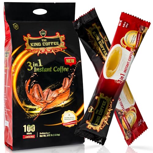 TNI King Coffee 3 in 1 Instant Vietnamese Coffee, 100 Single Serve Packets - Individual Pocket Size Sachet Sticks - Blended with Coffee, Cream Powder and Sugar - Bulk Size Pack