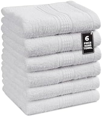 LANE LINEN 6 Pack Hand Towels (16"x28") - Spa &amp; Hotel Quality - 100% Cotton, Ring Spun - Quick Dry, Ultra Soft &amp; Absorbent - Used for Salon, Gym, Bathroom, Beauty - Pre Shrunk - White 