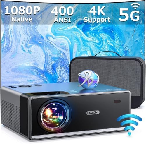 FUDONI Projector with 5G WiFi and Bluetooth, 1080P Outdoor Projector with HDMI and USB, Max 300" Display Zoom Function for Movies &amp; Gaming, Compatible with TV Stick\/Phone\/Laptop