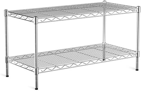 2-Tier Heavy Duty Shelving Unit,36" Wx18 Dx19.5H,Wire Shelf Rack with Lockable Wheels,Height Adjustable Metal Storage Shelves Organizer for Living Room,Garage,Kitchen,Office,Laundry,Pantry