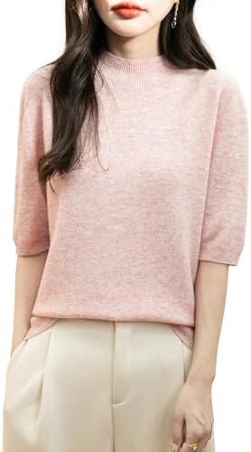 Chanyarn Women's 100% Merino Wool Spring Fall Winter First-Line Ready to Wear Seamless Knit Short Sleeve Mock Neck Sweater