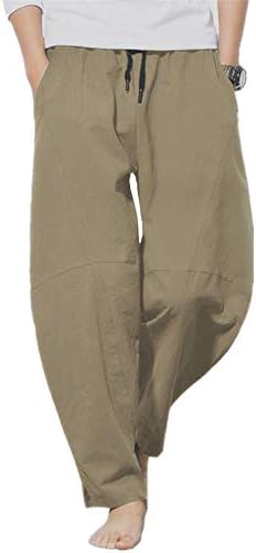 PACEIADTA Men's Cotton Linen Drawstring Pants Elastic Waist Casual Summer Beach Pants
