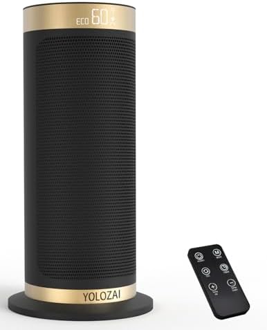 YOLOZAI Space Heater, 1500W PTC Electric Heaters with Fan for Indoor Use with Remote, 90° Oscillation 1-12H Timer, Holding Temperature Portable Heaters for Large Room Office Bedroom with Thermostat