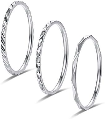 KAZITSAN 1mm 3pc Women Men Stainless Steel Rings fashion Plain Band Knuckle Stacking Midi Rings Silver\/Rose Gold Wedding Band Comfort Fit