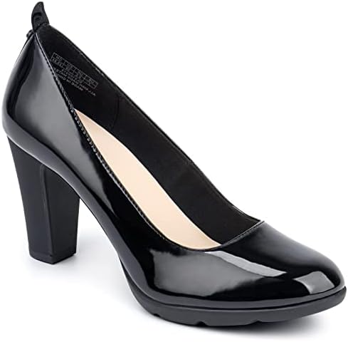 JENN ARDOR Women's Pumps Closed Round Toe Block High Heels 3 inch Leather Pump Shoes