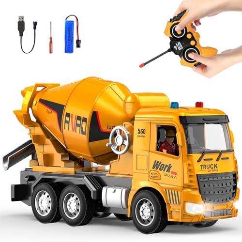 MQDMINI Cement Mixer Toy Truck - Children's Remote Control Truck, Toy Cement Mixer Rechargable Hydraulic Car for 6 7 8 9 Year Old Boys Girls, Educational Toys Birthday Gifts for Kids