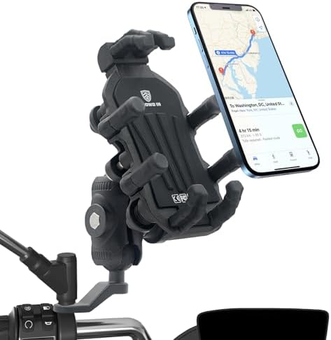 OXWIND Motorcycle Phone Mount with Vibration Dampener, [Anti-Theft][Ultra-Sturdy] Rearview Mirror Phone Holder for Motorcycle, Cellphone Clamp Compatible with iPhone, Samsung, Smartphones