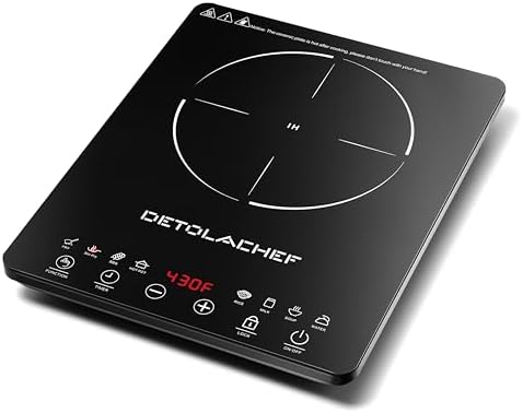 DETOLACHEF Portable Induction Cooktop, 1800W Induction Hot Plate Burner, 10 Temperature Setting, LED Sensor Touch, Kids Safety Lock, Auto-Off &amp; Pan Detection, Electric Cooker with Timer