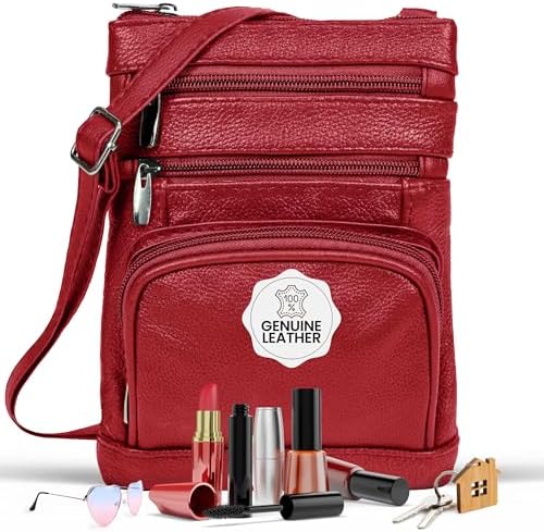 Krediz leather Crossbody Purses for Women, Multi Pocket Crossbody Purse with Adjustable Strap, Soft &amp; Durable Leather Purse