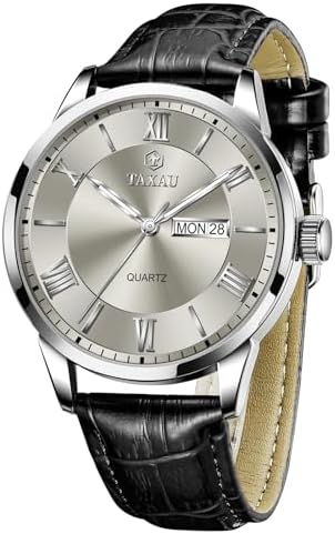 Taxau Men\u2019s Casual Watch Luxury Leather Dress Business Date Day Waterproof Analog Quartz Classic Big Face Minimalist Watches for Men