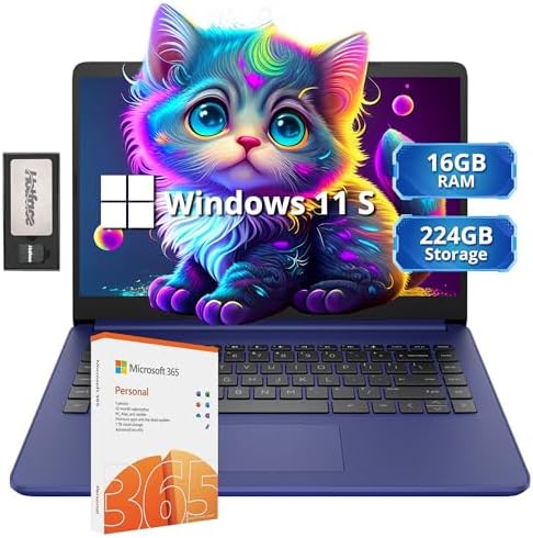 HP Stream 14" HD Lightweight Laptop, Intel Celeron N4120, 16GB RAM, 224GB Storage(64GB eMMC + 160GB Docking Station), Intel UHD Graphics, HD Webcam, 1 Year Office 365, WiFi, Bluetooth, Win 11s, Bl