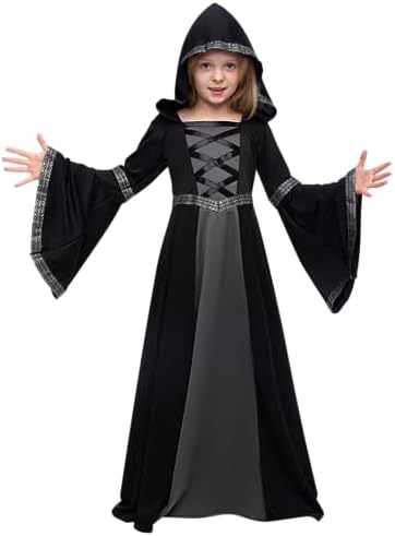 Spooktacular Creations Black Hooded Robe Costume for Girls, Fairytale Witch Costume Halloween Role-playing Party