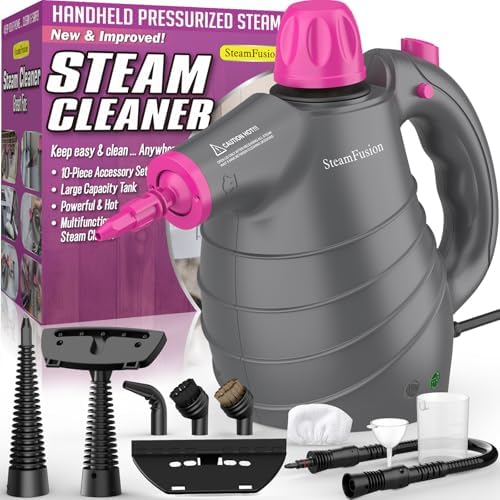 Pressurized Handheld Steam Cleaner with 10pcs Accessories&amp;Safety Lock, Multi-Purpose Natural Deep Cleaning Steamer, Multi-Surface Steamer for Cleaning Home, Car, Upholstery, Grout and More