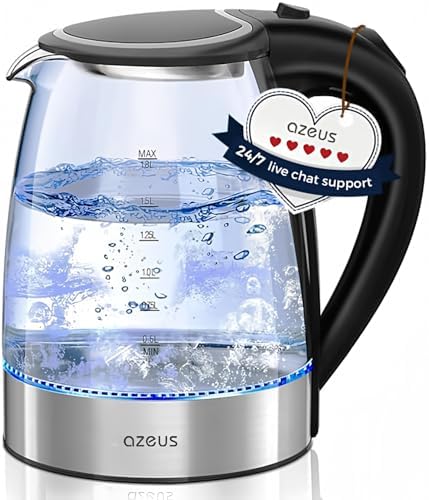 AZEUS Electric Kettle 1500W Cool Touch Tea Kettle Anti-scalding Design 1.8L Large Capacity Kettle BPA-Free, White