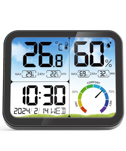 VOCOO Digital Indoor Room Thermometer - 5.8'' Extra Large Display Temperature Humidity Sensor with Accurate Temp Humidity Gauge Monitor, Calibration, Max &amp; Min Records, Comfort, Backlit, D