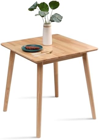 OGMILL 27.6" Small Square Dining Table for 2, Space-Saving Natural Kitchen Dinner Table Rustic Wood Mid Century Modern Table with Solid Wood Leg for Small Spaces
