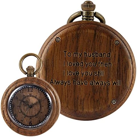 Tiong Wooden Pocket Watch,Customized Wooden Pocket Watches for Men Handmade Bamboo Wood Analog Quartz Custom Pocket Watch with Chain Gift for Father's Day