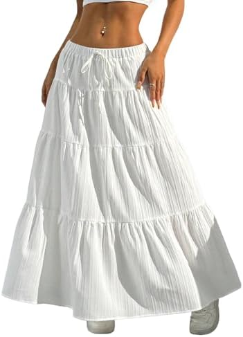 Verdusa Women's Boho Skirt Flowy Flared Ruffle Summer Long Maxi Skirts Going Out Outfits