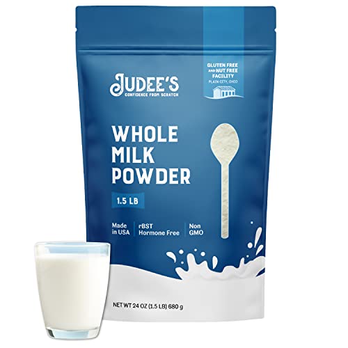 Judee's Pure Whole Milk Powder - Non-GMO, rBST Hormone, Gluten &amp; Nut Free, Pantry Staple for Baking, Shelf Stable for Travel &amp; Storage \u2013 Made in USA, 1.5 lb (24oz)