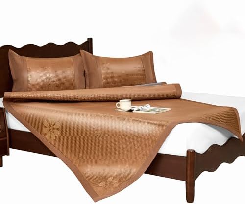 Summer Sleeping Mat, Foldabl Rattan Bed Mat Quick Cooling Topper Mat Double-Sided use for Home School Dormitory (Queen)