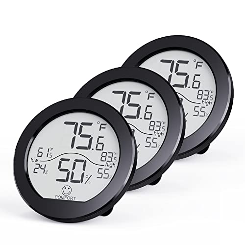 SECRUI Indoor Digital Hygrometer 3 Pack Room Thermometer and Humidity Gauge LCD with Max and Min Records (Black)
