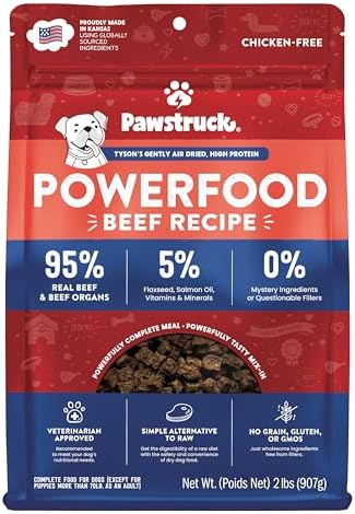 Pawstruck Air Dried Dog Food with Real Beef, Grain-Free, Made in USA, Non-GMO &amp; Vet Recommended, High Protein Limited Ingredient Full-Feed for All Breeds &amp; Ages, 2lb Bag
