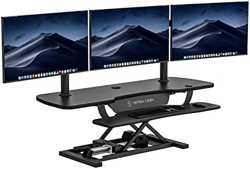 VERSADESK Electric Standing Desk Converter, 48 Inch PowerPro Height-Adjustable Sit Stand Desktop Riser, Keyboard Tray, USB Charging Port, 48" W X 24" D, Black