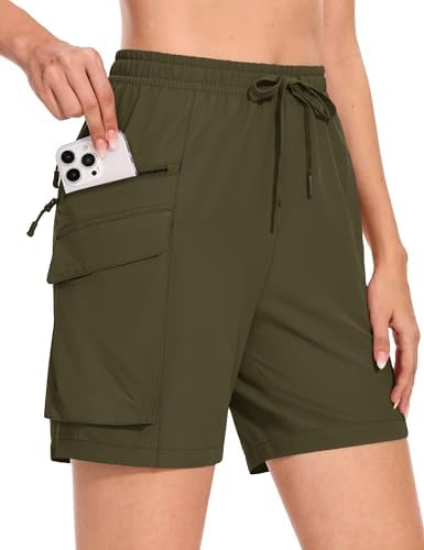 MAGCOMSEN Women's 7" Hiking Cargo Shorts Quick Dry Lightweight Golf Athletic Summer Outdoor Shorts with 4 Pockets