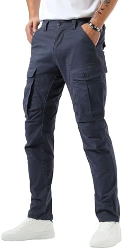 Plaid&amp;Plain Men's Cargo Pants Slim Fit with Articulated Knees