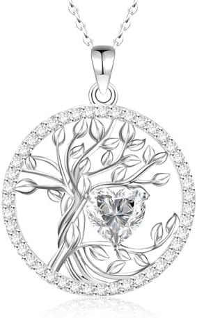 HOH-Tech Tree of Life Necklace for Women 925 Sterling Silver Tree of Life Pendant Collar del Arbol de la Vida Birthstone Jewelry Valentine's Birthday Anniversary Wedding Christmas Mothers Gifts