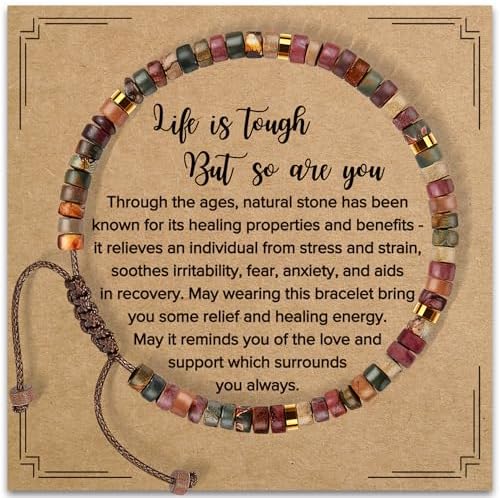 ZOKCC Inspirational Gifts Bracelets for Women Healing Natural Stone Bracelets - Get Well Soon Gifts for Women Best Friends Sister Girls - Life is Tough But So are You Bracelet