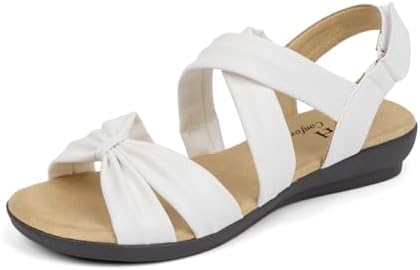 VJH confort Women\u2019s Flat Sandals Comfortable Criss-Cross Bow Dressy Soft Straps Slip-on Flexible Summer Walking Sandals