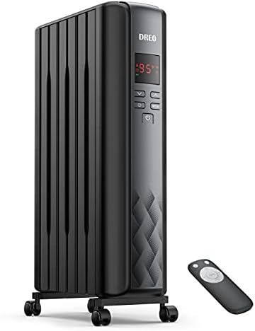 Dreo Oil Filled Radiator Heater, Electric Radiant Heater with Remote Control, 4 Modes, Overheat &amp; Tip-Over Protection, 24h Timer, Digital Thermostat, Quiet Space Heater for Indoor Use Large Room