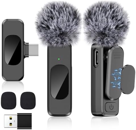 USB C Wireless Lavalier Microphone for Type-C,Android Phone,PC,Mini Microphone with Noise Reduction,Lapel Microphone for Video,Interviews,Live Streaming,TikTok,YouTube,2Pack (For iPhone 15 and Above)