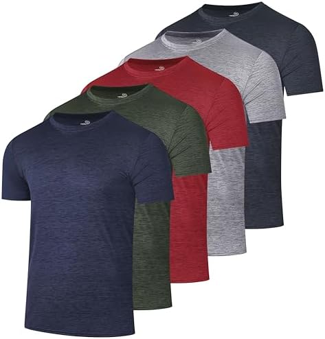Real Essentials 5-piece set: Men's short sleeved dry sports round neck T-shirt - Sports running gym workout T-shirt top