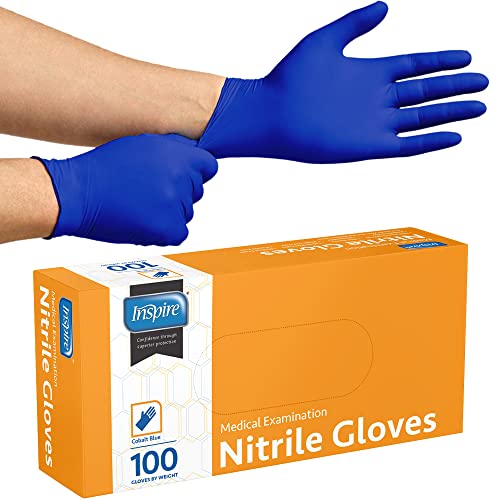 Inspire Nitrile Gloves Medical Examination  4.5 Grade The Original Quality Stretch Cobalt Blue  Disposable Latex Free Doctors,EMT, Food Service, Cleaning, Janitorial, Household, Hospitals and More