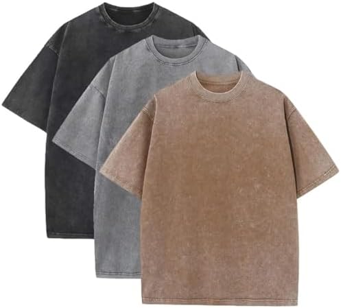3 Pcs Men's Oversized Heavy Cotton Summer T-Shirts Vintage Tee Loose Fit Short Sleeve Casual Tshirts for Men Women
