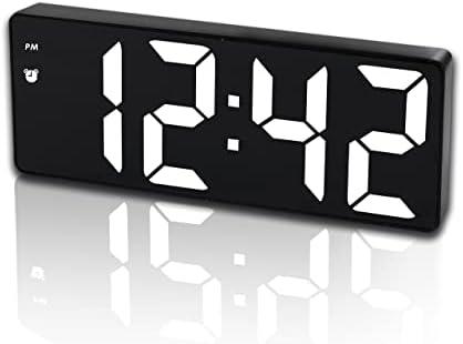IOJBKI Digital Alarm Clock for Bedroom,Mirror Surface LED Electronic Clocks,Adjustable Brightness, Snooze Model,Voice Control,12\/24H Display,Alarm Clock for Kids,Office,Table,Nightstand-White