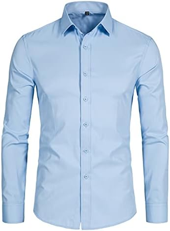 DELCARINO Men's Long Sleeve Button Up Shirts Solid Slim Fit Casual Business Formal Dress Shirt
