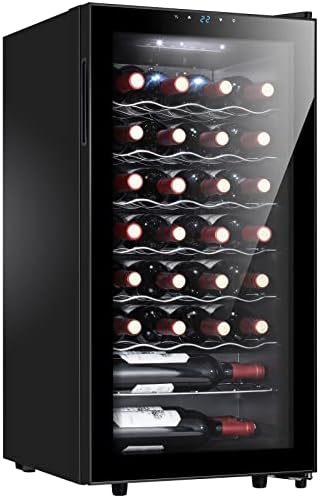 STAIGIS 28 Bottle Compressor Wine Cooler Refrigerator, Small Freestanding Wine Fridge for Red, White and Champagne, Mini Fridge with 40-66F Digital Temperature Control Glass Door