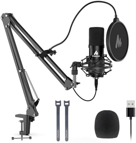 USB Microphone, MAONO 192KHZ\/24Bit Plug &amp; Play PC Computer Podcast Condenser Cardioid Metal Mic Kit with Professional Sound Chipset for Recording, Gaming, Singing, YouTube (AU-A04)