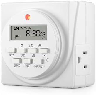 BN-LINK 7 Day Heavy Duty Digital Programmable Timer, 120V, 60Hz, Dual Outlet, Indoor, for Lamp Light Fan Security ETL Listed